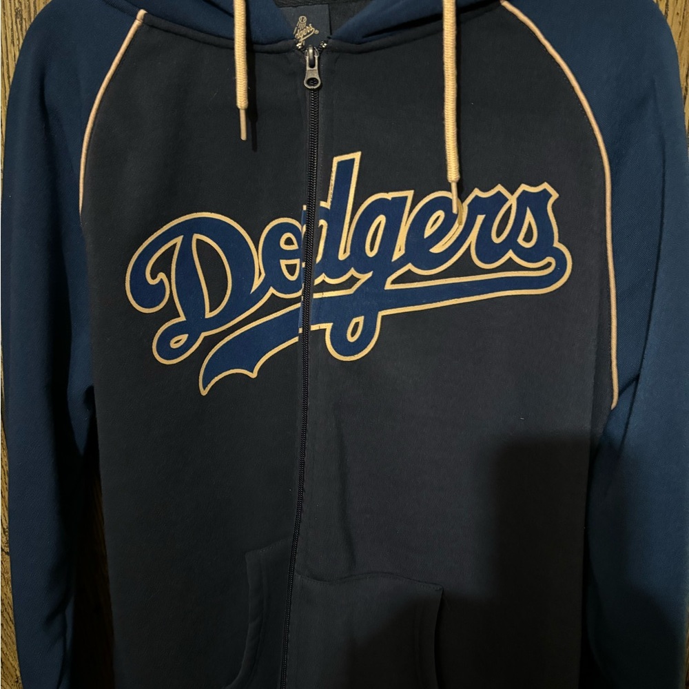 Dodgers Men's Navy and Beige Zip-Up Hoodie - Picture 3 of 10
